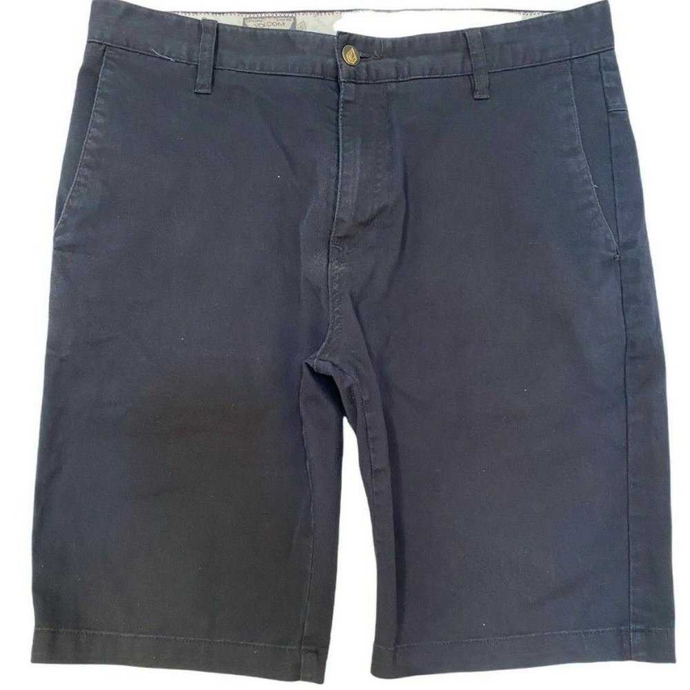 Volcom Men's Black Flat Front Stretch Cotton Chino Comfort Logo Shorts Size 32